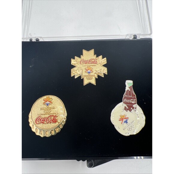 Coca Cola 2002 Salt Lake City Olympics 3 PINs Not Original Box Just Display Case - Picture 2 of 5